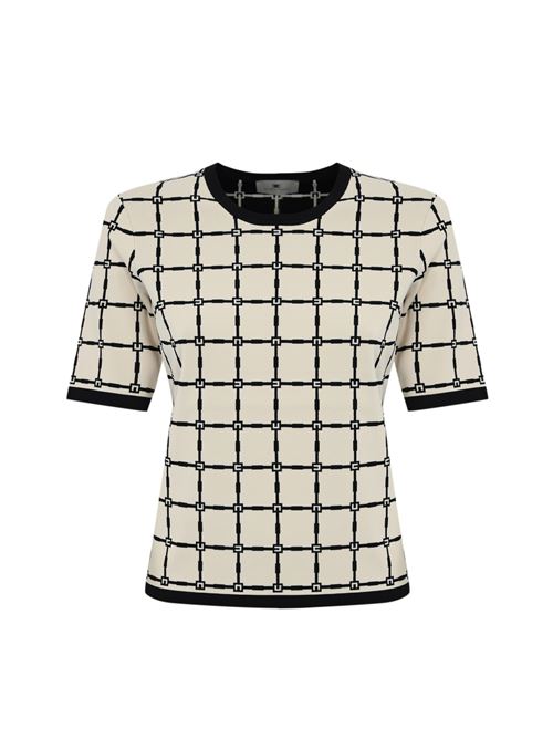 Maglia in viscosa jacquard Burro/Nero Elisabetta Franchi | MK61B51E2E84